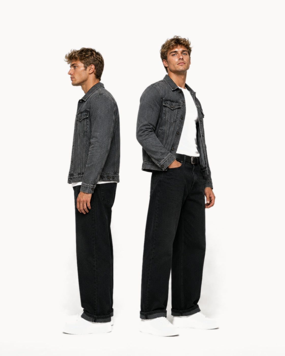 The same man photographed twice back to back, shorter without a Stature insole and three and a half inches taller with one
